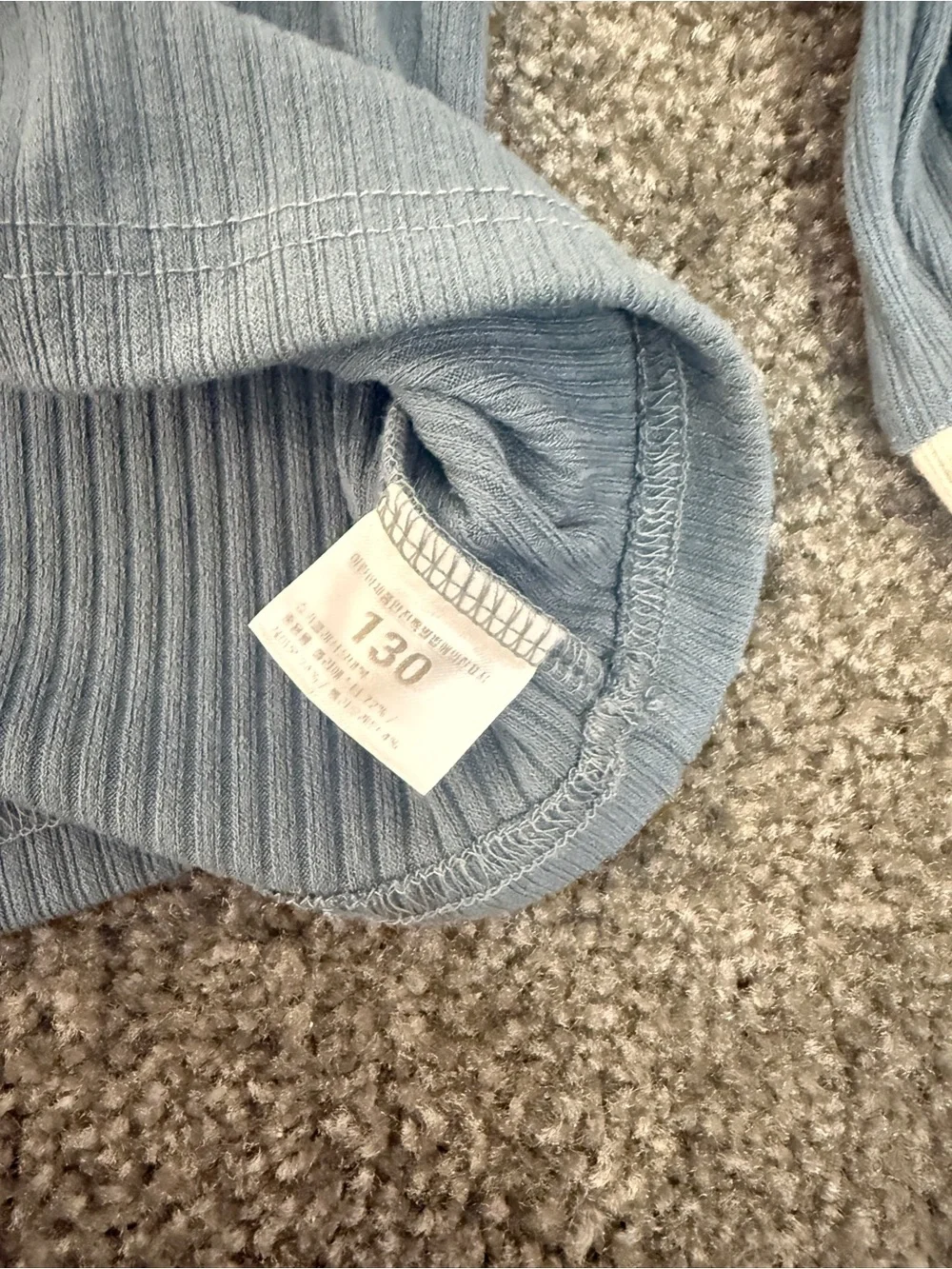 Kids Blue Ribbed Pajama Set with Contrast Cuffs